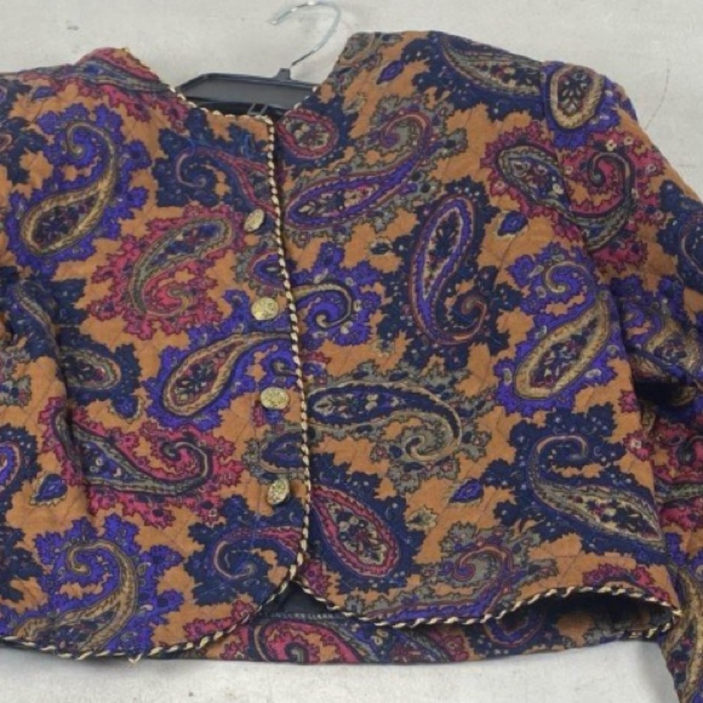 Vintage 80s Cropped Paisley Quilted Jacket Women's by Jeffrey & Dara Size 5/6